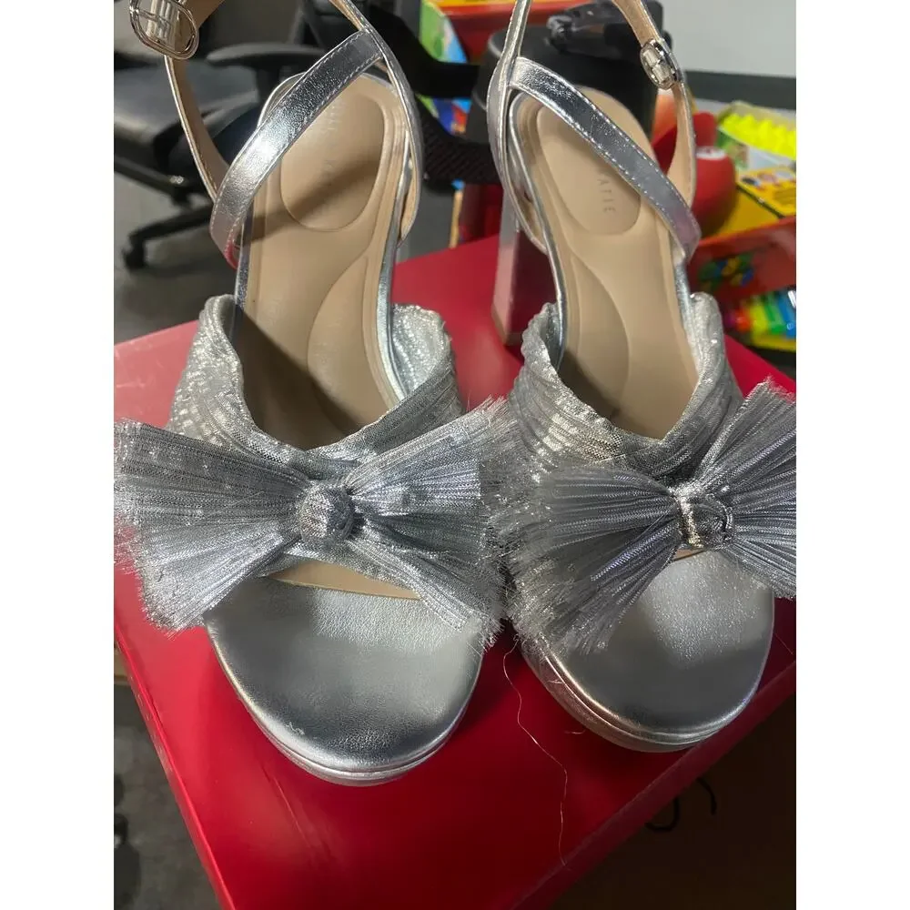Kelly & Katie Silver Metallic Bow Platform Sandals